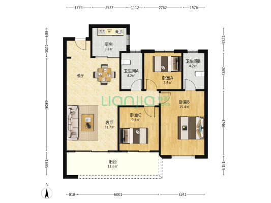 龙湖景粼玖序 3室1厅2卫 115平方