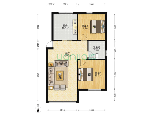 悠然居 2室1厅1卫 85平方