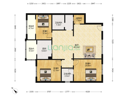 麻市街33号 3室1厅2卫 129平方