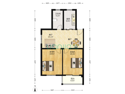大诚苑东区 2室1厅1卫 83平方