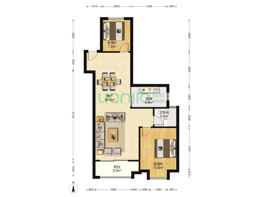 金科世界城 2室1厅1卫 109平方