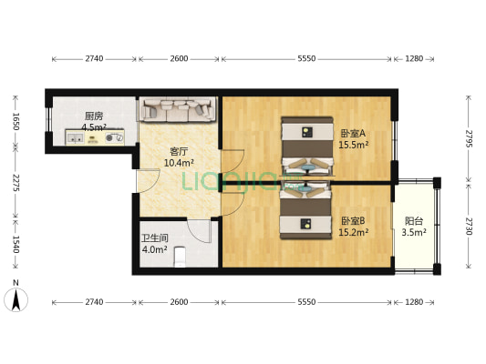 南棵绿荫小区三期 2室1厅1卫 70平方