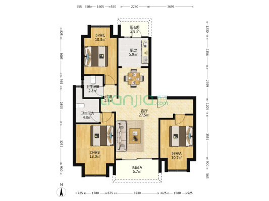 复地公园和光C88区 3室1厅2卫 112平方