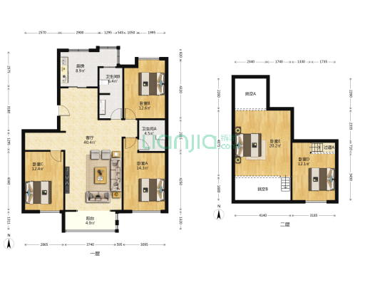 福安城小区 5室1厅2卫 129平方