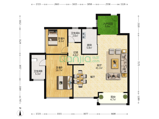 华发广场横琴湾二期(32地块) 2室1厅2卫 109平方
