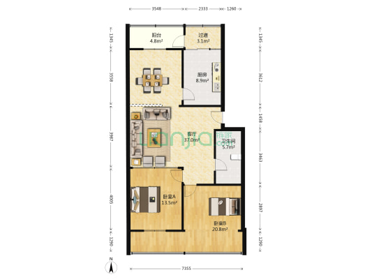 民百家属院 2室1厅1卫 118平方