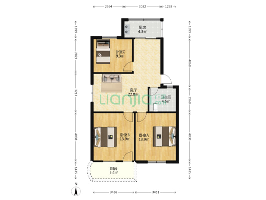 福玉楼 3室1厅1卫 89平方