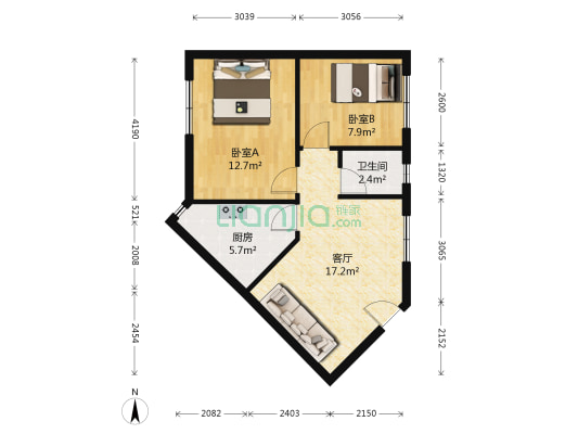 端月里 2室1厅1卫 64平方