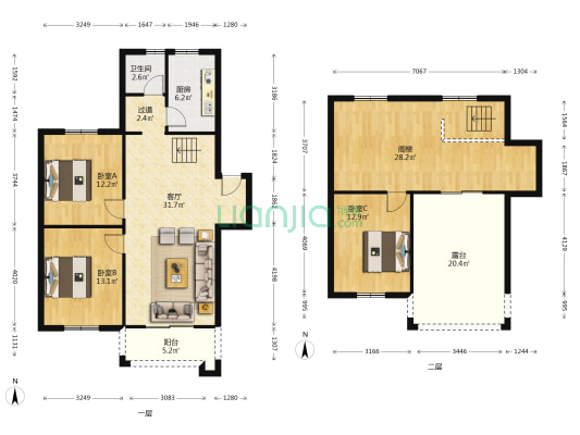 晨光花园北区 3室1厅1卫 121平方