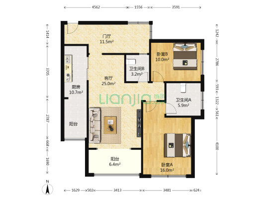 旺达广场·旺达铭苑 2室1厅2卫 88平方