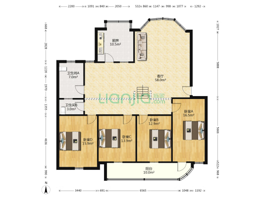襄樊学院校区 4室1厅2卫 165平方