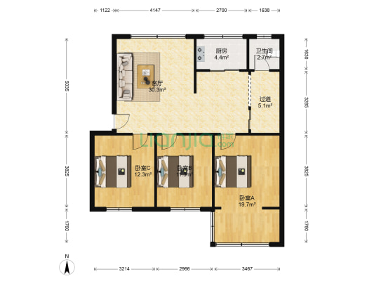 新桥新村 3室1厅1卫 95平方