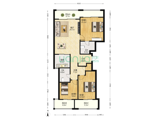 凤凰悦海 3室1厅2卫 102平方