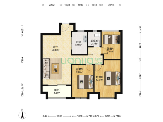 旭辉华庭 3室1厅1卫 90平方