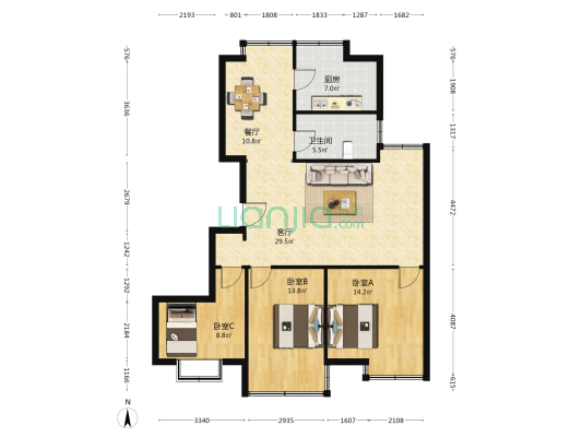 相信花园 3室2厅1卫 120平方