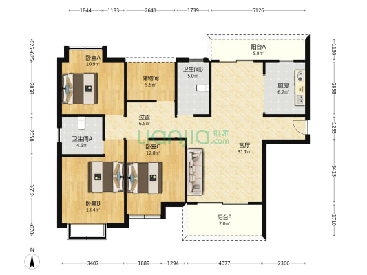 帝辰观澜荟锦 3室1厅2卫 136平方