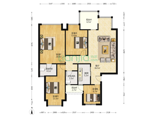 锦绣花城北区 4室1厅2卫 127平方