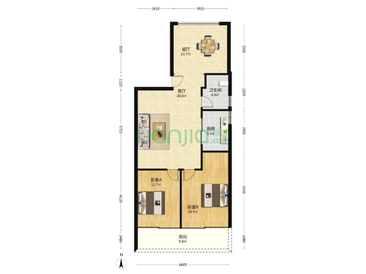 丰源商厦 2室2厅1卫 103平方