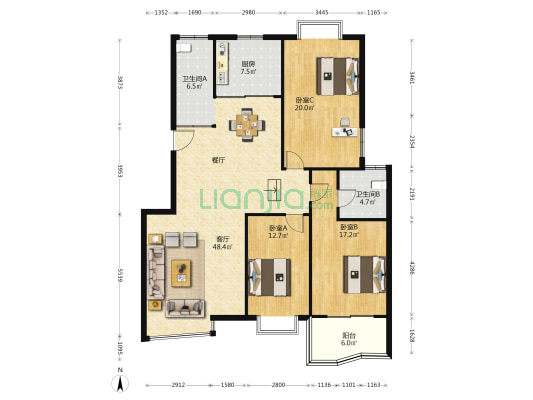 四方嘉苑 3室1厅2卫 147平方