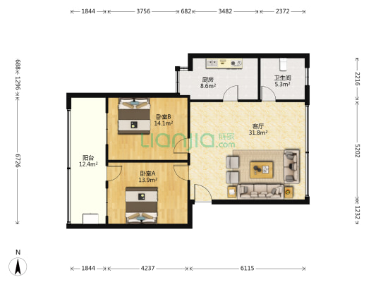 人民法院长虹路家属院 2室1厅1卫 96平方