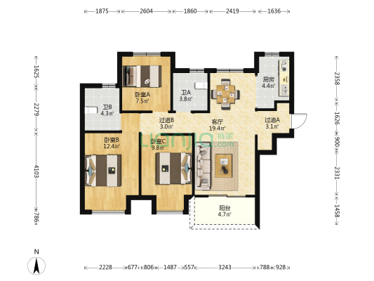盛世城邦玥园 3室1厅2卫 98平方