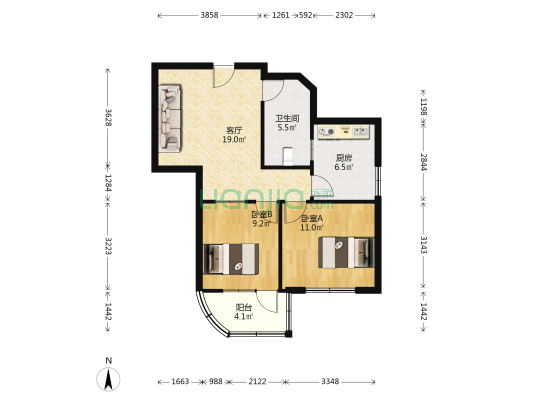 南国大厦 2室1厅1卫 79平方