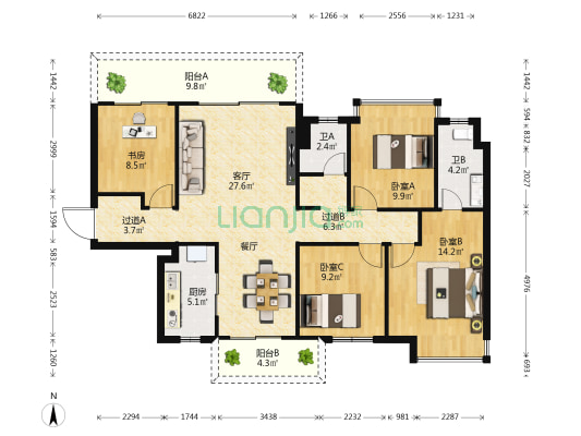 中南紫云集（北区） 4室1厅2卫 129平方