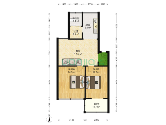菊花园 2室1厅1卫 75平方