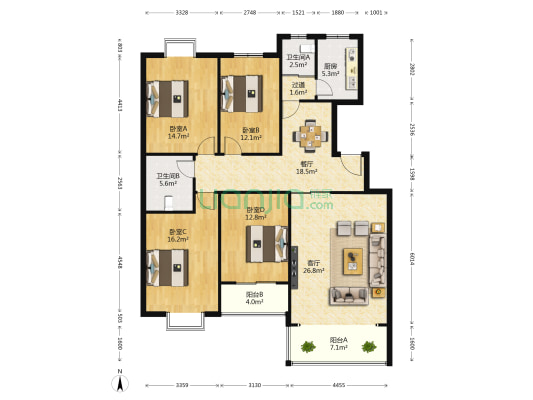 丽景新贵 4室2厅2卫 165平方