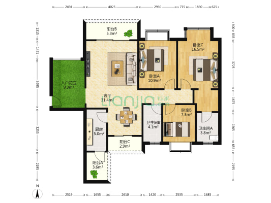 第一大道尚城街区 3室1厅2卫 140平方