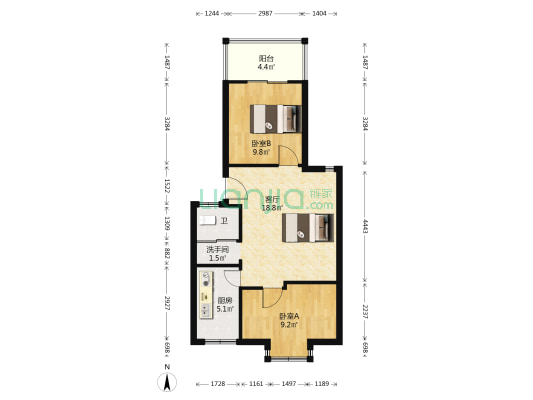 姚公新苑 2室1厅2卫 62平方