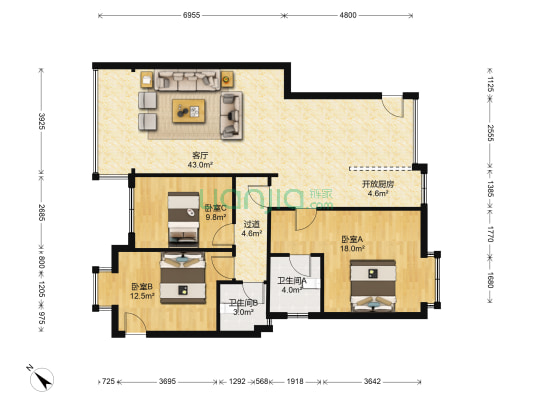 学府街113号 3室1厅2卫 122平方