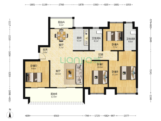 盖亚翰墨林 4室2厅2卫 130平方