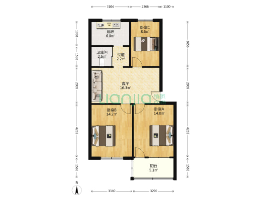 海光小区 3室1厅1卫 82平方