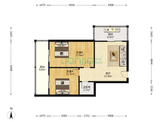 梅园新村 2室1厅1卫 84平方