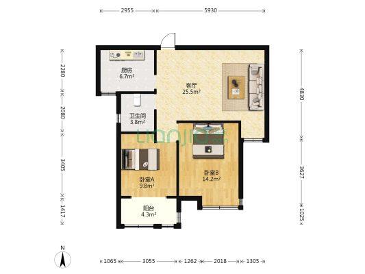 英伦花园 2室1厅1卫 89平方