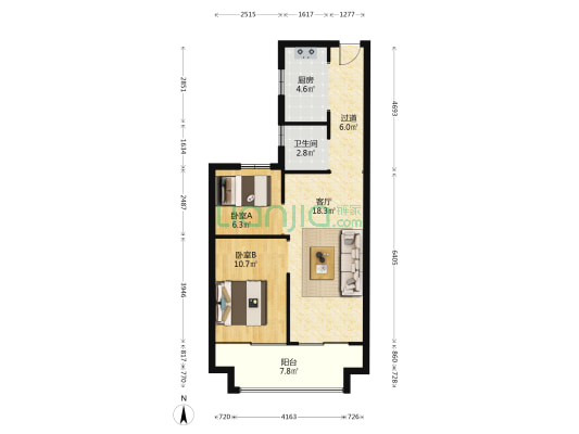 意禾佶第 2室1厅1卫 80平方