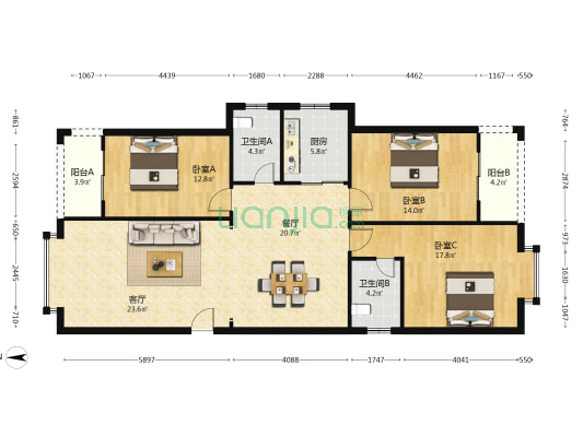 侨盛花园 3室2厅2卫 127平方