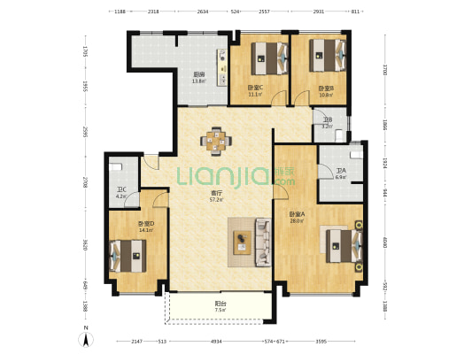 越秀阅湖台 4室1厅3卫 183平方