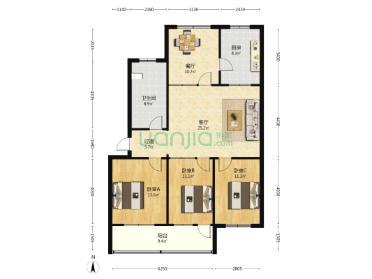 武装部 3室2厅1卫 103平方