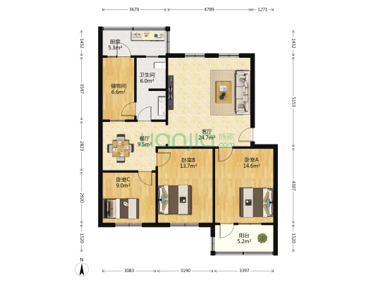 蜜蜂张40号院 3室2厅1卫 132平方