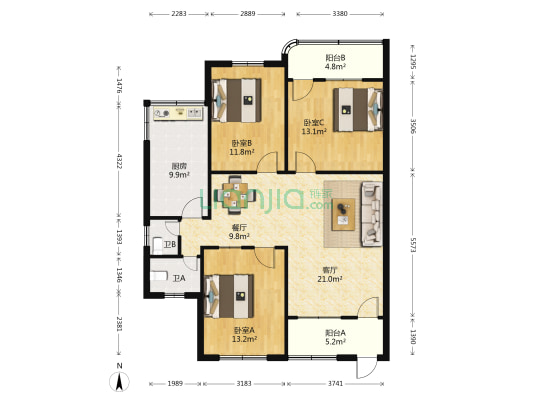 海府路61号之一号 3室2厅2卫 102平方