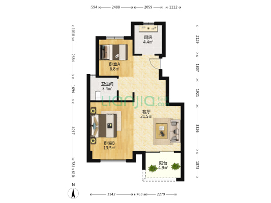 科大柳岸春风一期 2室1厅1卫 68平方
