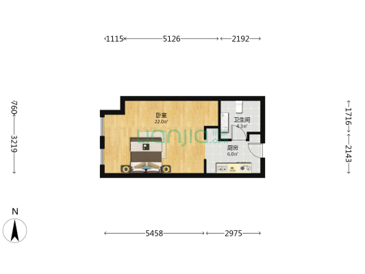 鸿锐国际 1室0厅1卫 49平方