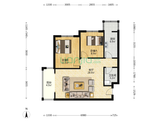 世纪家园 2室1厅1卫 89平方