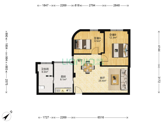 金丰大厦 2室1厅1卫 87平方