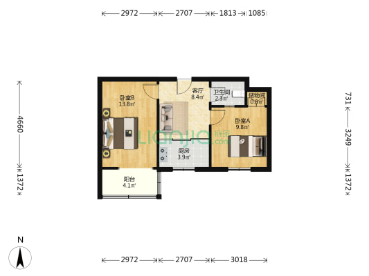 伍道什字西街111号 2室1厅1卫 55平方