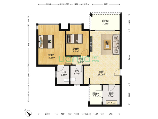 雍江艺庭 2室1厅2卫 104平方