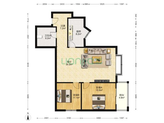 雅致经典 2室1厅1卫 112平方