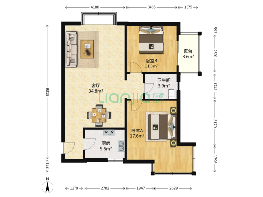 主场 2室1厅1卫 101平方